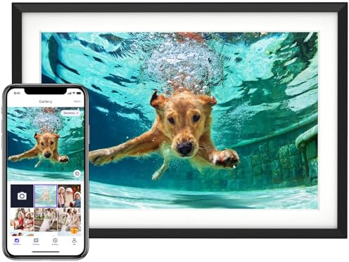 Euphro Digitaler Bilderrahmen WLAN 10,1 Zoll, 32GB Speicher, Elektronischer Fotorahmen mit 1280x800 IPS Touchscreen, USB-C Powered, Fotos & Videos Sofort Teilen über Uhale App, Klassisches Schwarz