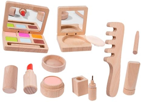 FUNNETOYU Holz Schminkset für Mädchen Kinderschminkset mit Lippenstift und Pinsel Rollenspiel Beauty Salon Satz von Kreativität und Geschicklichkeit