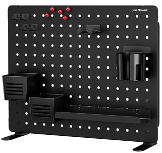 Jan Nowak Lochwand Schreibtisch Organizer 51,5 x 42 x 1,3 cm Metall Pegboard mit Ablage Becherhalter Haken Magneten Aufbewahrungssystem für Arbeitsplatz Büroausstattung
