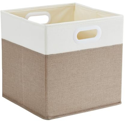 Mangata Aufbewahrungsbox 34 x 34 x 34 cm, Hellkhaki / Beigeweiß, 1er Set | Faltbare Aufbewahrungskörbe 34 x 34 x 34 cm (ca. 39.3 L) mit Griffen, faltenfrei Stoff für Kleidung, Spielzeug, Regal
