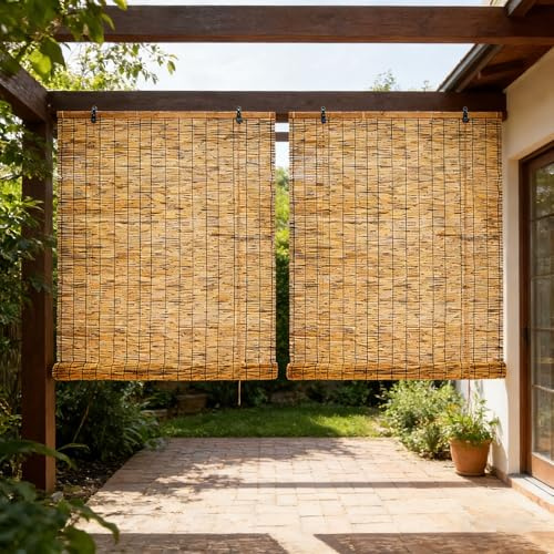 Natürliches Bambusrollo Rollos Bambus 100x100 120x140 140x160 150x180 160x200cm Atmungsaktives Bambus Raffrollo Jalousine Wasserdicht Sichtschutz Bambus Rollo Schilf Vorhang Für Fenster(W120xH 180cm)