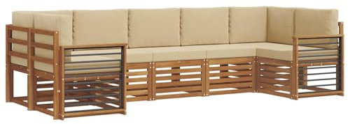 vidaXL Sofagarnituren 7 pcs Natur und Beige Massivholz Akazie, Akazienholz Gartenmöbel-Set, modernes Sofa, Coole Lounge, modulare Sitze, Pooldeck-Style