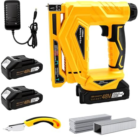 3-in-1 Cordless Nail Gun & Staple Gun Kit Electric Brad Nailer with 2×2000mAh Batteries Depth Adjustment 2 Firing Modes Safety Lock Includes Nail Puller & 3000 Nails