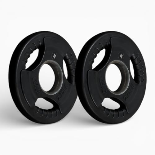 GymSets Tri-Grip Olympic Weight Plates Rubber Gym Strength Training Plate Black