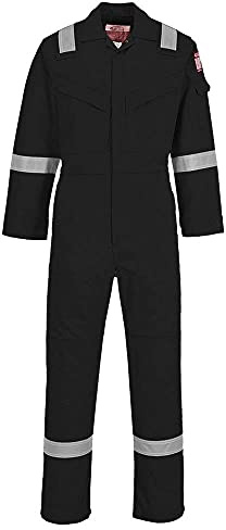 Portwest Flame Resistant Light Weight Anti-Static Coverall 280g, Size: M, Colour: Black, FR28BKRM