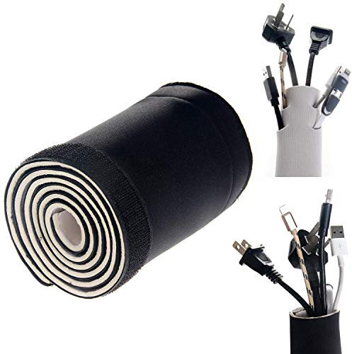 [1 Metro] Neopreno Manga para Cable, Reutilizable Flexible, Neopreno Cables Organizador Manguera Manguito con Hook y Loop, Gestión Protección de Cable Oficina Casa, Reversible Blanco/Negro, TKB5060