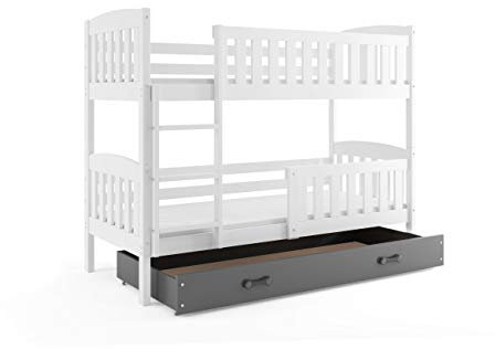 Interbeds Etagenbett Quba 190x90cm Weiß+Varianten/mit Matratzen, Schublade und Lattenroste (weiß+graue Schublade)