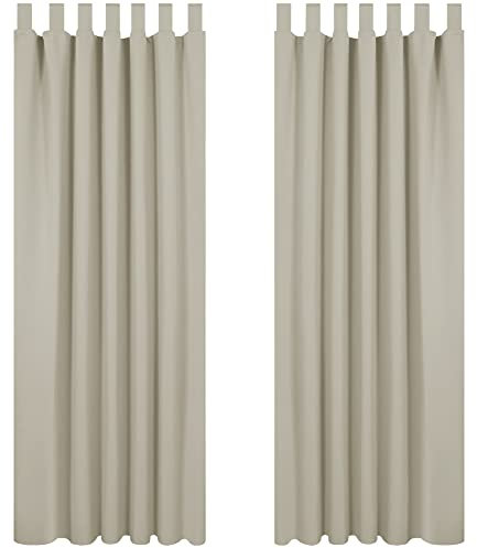Deconovo Verdunklungsvorhänge Schlaufenschal Thermovorhang Polyester Gardinen Wohnzimmer Schlafzimmer 140x210 cm (BxH) Creme 2 Stücke