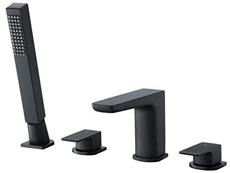 JT Pickfords | HYD316K Hydro Matt Black Deck Mounted 4 Tap Hole Bath Shower Mixer Tap & Shower Kit