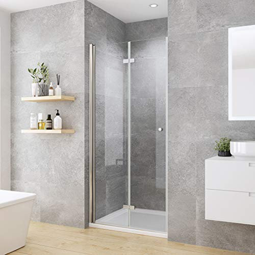 Heilmetz Duschtür 90cm Falttüren Rahmenlos Duschabtrennung Nische Duschkabine Nischentür Dusche 6mm ESG Sicherheitsglas Höhe 185cm