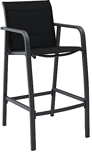 vidaXL 4X Garten Barstuhl Barhocker Gartenstuhl Gartenmöbel Tresenstuhl Thekenhocker Tresenhocker Gartenbar Stuhl Hocker Schwarz Textilene