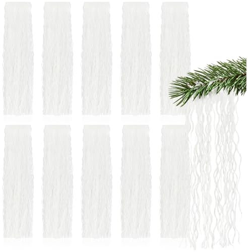 com-four® 10x Lametta - weiße Lametta Girlande für Weihnachten - Christbaumschmuck für den Tannenbaum - Lametta-Vorhang mit welligen Fäden (weiß - 10 Stück)