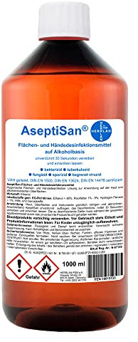 AseptiSan Desinfektionsmittel 1 x 1000 ml – VAH gelistet – Nachfüllflasche für Hände & Flächen – farb- & duftfrei – PZN 16613733 – HERRLAN Qualität – Made in Germany