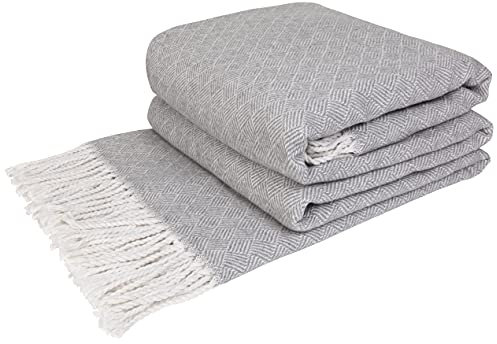 LYHome Baumwolldecke - Tagesdecke Kuscheldecke & Überwurfdecke, Bettdecke Sofadecke Couchdecke & Wohnzimmerdecke, Decken Couch, Baumwolle Plaid Decke Sofa Große (140x200 Hellgrau Gestreifte Quadrate)