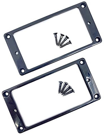 ALS Flacher Metall-Befestigungsring 2er Set mit Schrauben - Schwarz Farbe Massives Messing für Humbucking Pickups - Humbucker Pickup Rahmen/Halterungen für Ibanez etc.