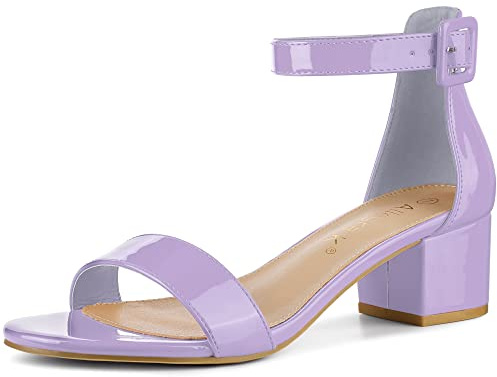 Allegra K Damen Block-Sandalen mit niedrigem Absatz und Knöchelriemen