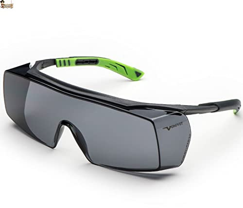 BricoLoco.com Gafas protección trabajo. Cubregafas de seguridad protectoras para gafas graduadas. Antivaho y antiempañamiento. Antirayadura y antiarañazos. (Lente ahumada)