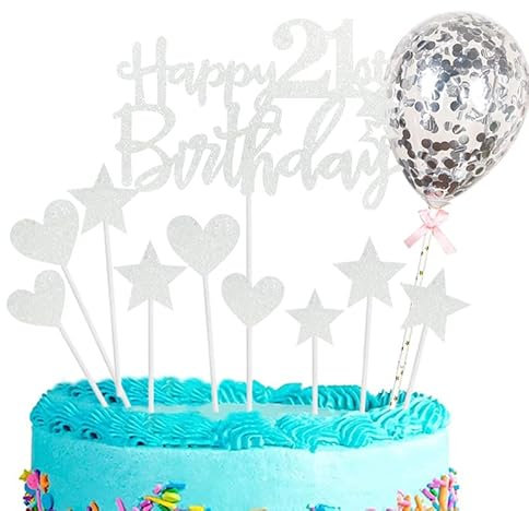 Personalised Happy 21st Birthday Cake Toppers Silver, Girl & Boy, Cake & Cupcake, Glitter 11p Topper Kit for 21st Birthday Party