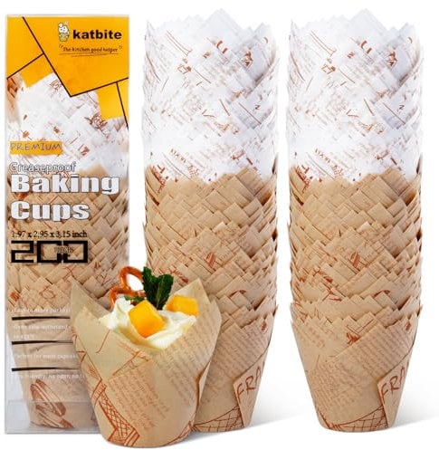 katbite Tulpen Muffinförmchen aus Papier, 200 Stück Cupcake Backbecher für Party Hochzeit Geburtstag, Muffinform in Zeitungsmuster