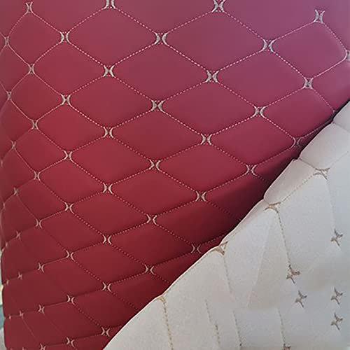 ZHJBD Leder Stoff Schwarz Gestepptes Leder Stoff Kunstleder gesteppt kaschiert 3mm Leder Polsterstoff Stoff,Polsterstoff Gesteppt Kaschiert Leder Polsterstoff (Color:Rot)