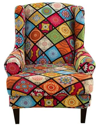 Highdi 2 Teilig Ohrensessel Überzug, Sessel-Überwürfe Ohrensessel Schonbezüge Bezug Sesselhusse Elastisch Stretch Tiger Stuhlbezug mit Armlehne Hohe Rückenlehne Universal (Mandala)