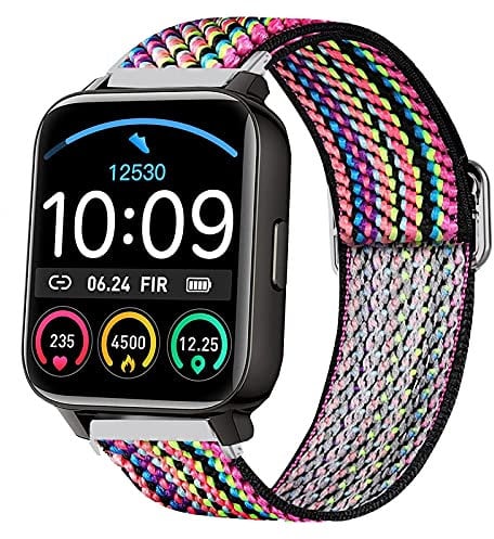 Lamshaw Scrunchie Elastic Replacement Strap, Single-Layer Nylon, Skin-Friendly, Breathable, Lightweight, Multicolored, 1.69 Inches, Compatible with Motast Smartwatch 1.69