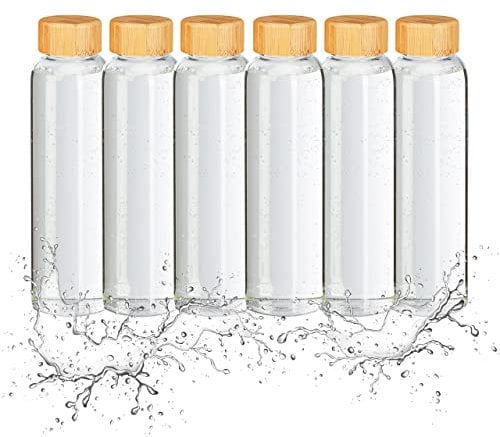 Relaxdays Borracce Termiche, Tappo in bambù, Set da 6, Custodia in Neoprene, 500ml, Vetro Borosilicato, Trasparente Nero