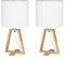 FORLIGHT Forlight Nuts (2pcs) Lampe de table nordique pour la chambre à coucher et le salon. Lampe de chevet en bois naturel et textile blanc pour chambre à coucher et salon. E27