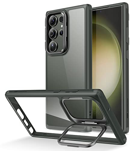 ESR for Samsung S23 Ultra Case, Adjustable Built-in Camera Ring Stand Protective Case for S23 Ultra, Military-Grade Protection, Classic Kickstand Case for Samsung Galaxy S23 Ultra, Clear Green