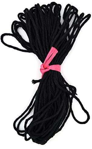 Premium Black Macrame Cord, 20 m / 65 ft of 5 mm Thick Natural Cotton Thread Yarn Macrame Rope for Wall Hangings, Plant Hangers, DIY Crafts, Home Decorations, Gift Wrapping (Hank)