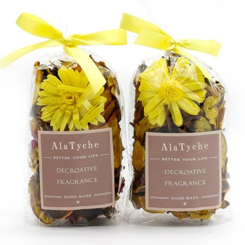 AlaTyche Sacs de pot-pourri jaunes, remplissage de bol de pot-pourri parfumé au citron, fleurs séchées décoratives, sachet de pétales de parfum d'intérieur, décoration de vase de salle de bain – Mini