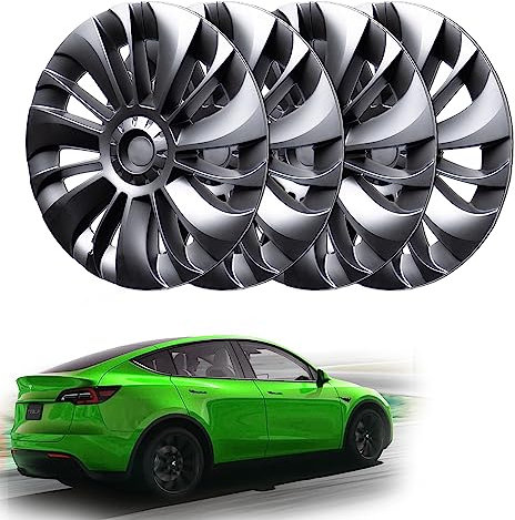 Shop4EV Performance Radkappen Tesla Model Y – Radabdeckung im Turbinen-Design, Felgenschutz-Set mit 4 Stück, Abdeckungen für 19 Zoll Gemini-Felgen, Zubehör fürs Auto, schwarz