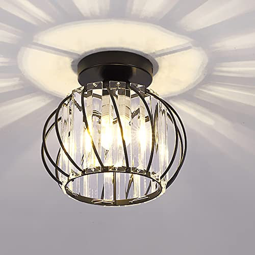 Moderne Kristall Deckenleuchte - LED Kristall Kronleuchter Metall Käfige Lampenschirm E27 Lampenfassung Mini Runde Pendelleuchte Deckenlampe für Küche Wohnzimmer Schlafzimmer (A-Black)