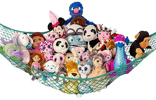 Large Stuffed Animal Storage Hammock 1 Pack | Holds 12 lbs | Corner Stuffed Animal Organizer | Plushie Net for Stuffed Animals | Stuffy Storage, Cute Bedroom, Room Decor | Green