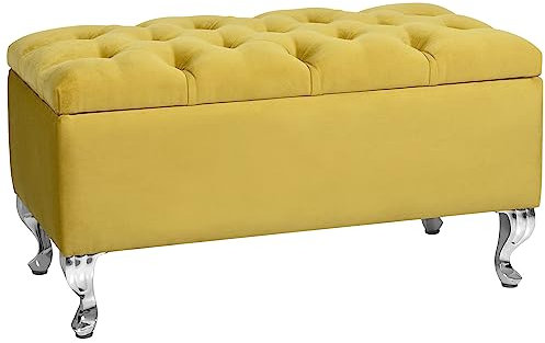 LORDLY Sitzbank mit Stauraum MODIANO CR 81x42cm – senfgelb Velourstof, Sitztruhe, Aufbewahrungsbox, Polsterbank mit Samtbezug für Wohnzimmer, Schlafzimmer, Diele