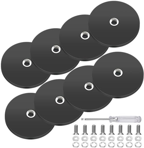 8 Stück Neodym Magnete Gummiert:Ø 43mm Mit M6 Außengewinde, Gummi Runde Magnete mit Schraubendreher, Magnetsysteme mit Gummimantel für Schrauben Haken oder Öse, 10kg Haftkraft