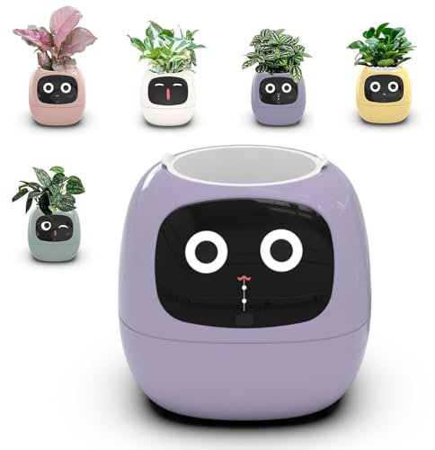Maceta inteligente, macetas inteligentes AI, macetero inteligente 7 sensores inteligentes, pantalla LCD de chips AI, macetero de jardín con control de aplicación for el hogar, expresión inteligente (