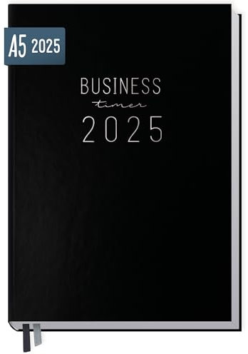 Häfft® Business-Timer 2025 A5 Schwarz 1 Woche 2 Seiten - Buchkalender, Terminplaner, Wochenplaner, Wochenkalender, Organizer, Terminkalender - nachhaltig & klimafreundlich