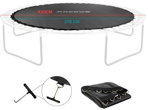 Estera de Salto para Cama elástica Arebos Ø 379 cm | para Camas elásticas con Ø 430 cm, 96 Ojales y 165 mm de Longitud de Muelle | 150 kg de Capacidad de Carga | Costura de 9 Pliegues