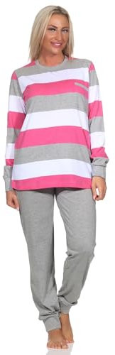 Normann Damen Schlafanzug Langarm mit Bündchen in Blockstreifenoptik - auch in Übergrössen, Farbe:pink, Größe:44-46