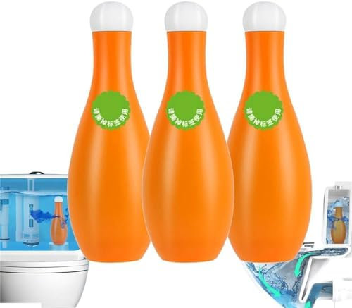 Bowling Blue Bubble WC-Schüsselreiniger, automatischer langlebiger WC-Schüssel-Reiniger in Flasche, WC-Lufterfrischer desodorierend und entkalkend, WC-Reiniger für Spülkasten verhindert Kalk (3 Stück)