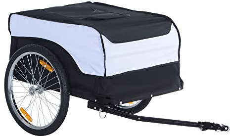 HOMCOM Remorque à vélo Cargo, châssis en Acier, Charge Max. 40 kg, avec Couvercle Amovible et attelage, Chariot de Transport, Bagage à vélo, 140 x 77 x 65 cm