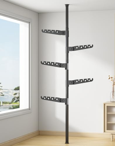 LIYIVNAA 5-Tier Clothes Drying Rack Telescopic Coat Hanger Garment Stand Floor to Ceiling Laundry Pole Tension Rod Storage Organizer for Home, Balcony, Office 43.3''-122.04''