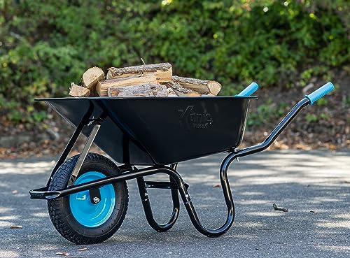 TIREX by xonic® Schubkarre mit Stahlfelge – Verzinkte Wanne bis 250kg/ 100l - Robuste Ausführung für Garten und BAU – Schieb-Karre mit Luftrad (Luftrad Neonblau-Schwarz)