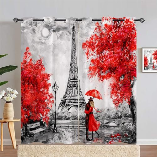 ANHOPE Ölgemälde Paris Eiffelturm Vorhänge mit Ösen Kinder Mädchen Gardinen Blickdichte Thermo Vorhang Blackout Curtain Schlafzimmer Wohnzimmer Verdunklungsvorhänge 2er Set H 245 x B 140 cm