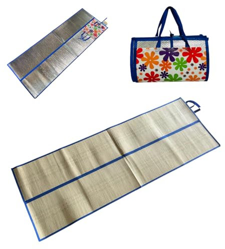Faltbare Strandmatte 170x60cm Bast Matte Badematte Pool Garten Aluminium Isoliert und Stoff Rand Strand Schwimmbad Ideal für Garten Urlaub Strandmatte