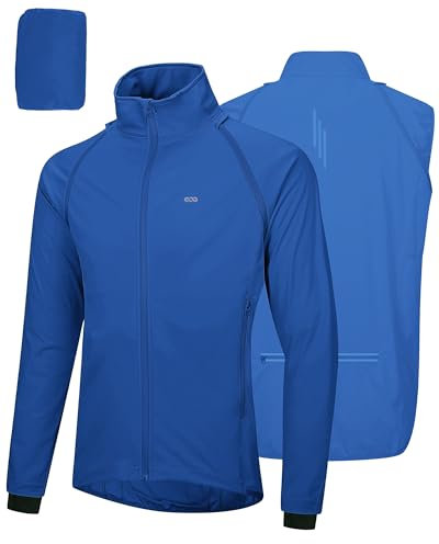 33,000ft Fahrradjacke Herren Wasserdicht Atmungsaktiv UV-Schutz Leicht Fahrradweste mit Abnehmbaren Ärmeln, Reflektierend Regenjacke Laufjacke Packbare Jacke für Männer Blau L