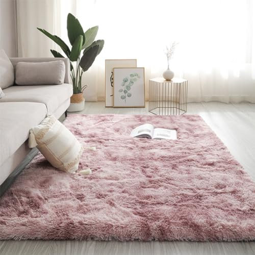 Swsen Tapis de Salon Shaggy Ultra Doux - Moelleux et Lavable - Tapis Moderne pour Chambre avec Dessous Antidérapant, 100 x 200 cm, Violet Rose