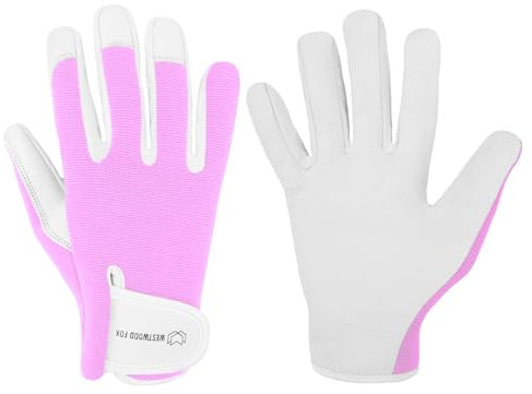 WESTWOOD FOX Gants de jardinage hommes/femmes, Gréeur à l'épreuve des épines Gants de travail, Écran tactile, Respirant, Gants de travail de sécurité légers, qualité Premium (Rose bébé, M)