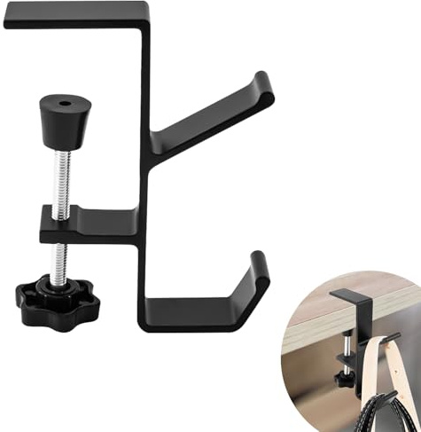 Clamp-On Desk Mount Bag Holder Hook Students' Desk Hook Women's Purse Hook with Adjustable Arm Clamp Backpack Handbag Headphones Holder Portable for Tables Heavy Duty Handbag Hanger Organizer